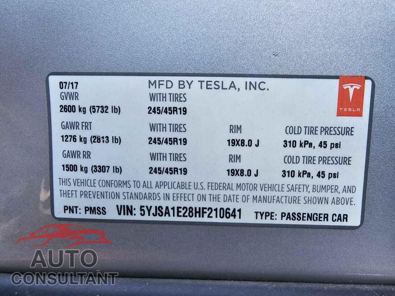 TESLA MODEL S 2017 - 5YJSA1E28HF210641