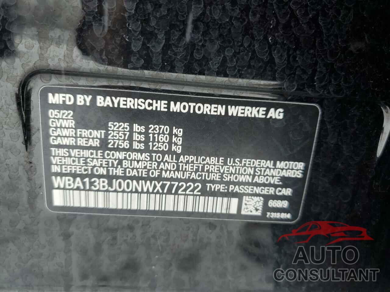 BMW 5 SERIES 2022 - WBA13BJ00NWX77222