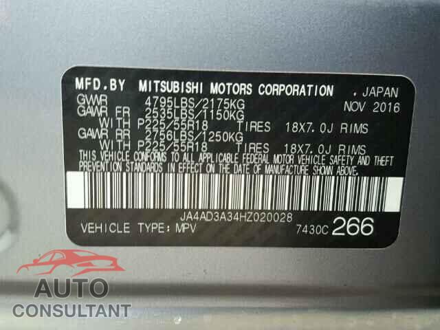 MITSUBISHI OUTLANDER 2017 - JA4AD3A34HZ020028