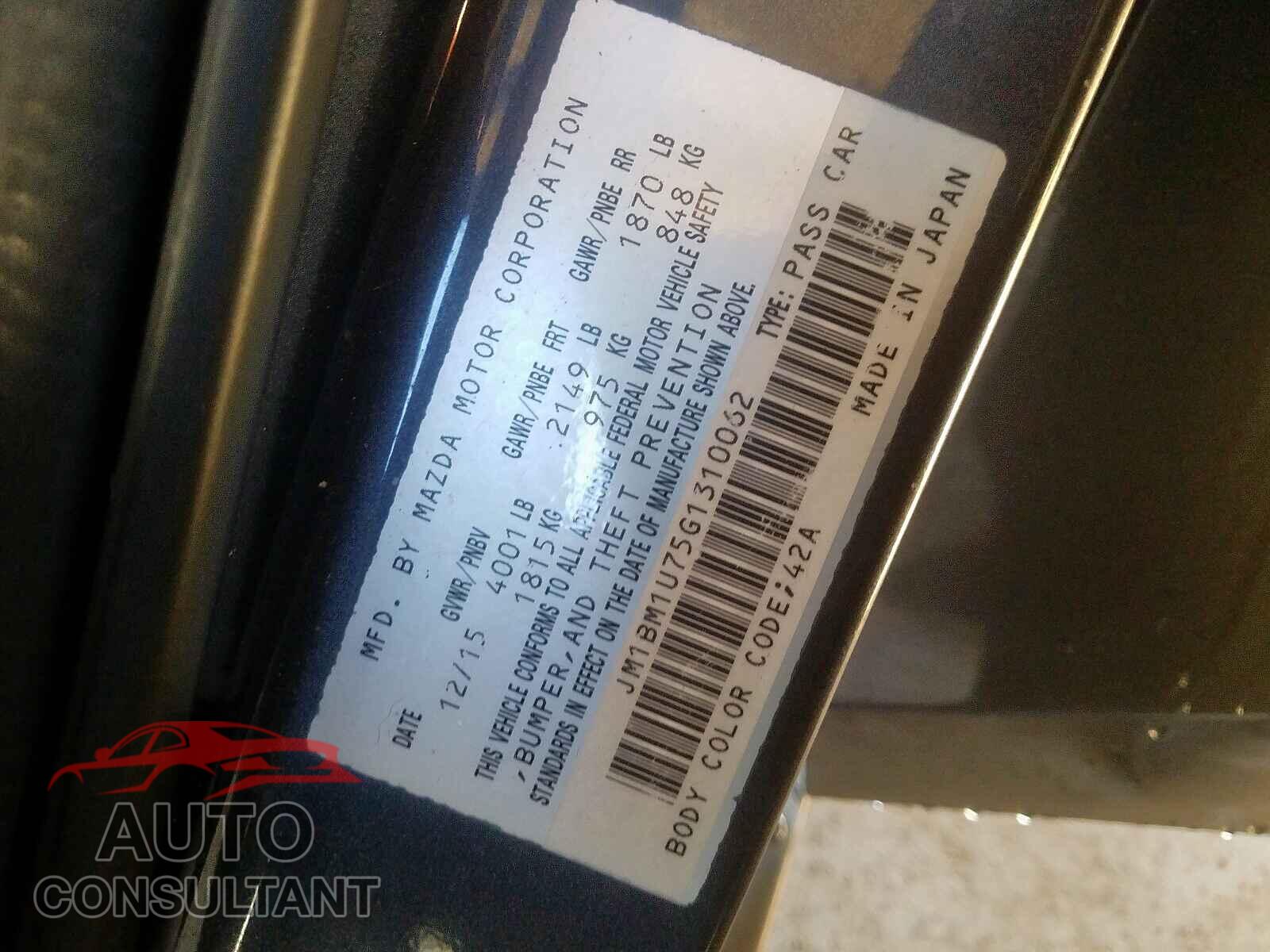 MAZDA 3 2016 - WP1AA2A20HKA81495