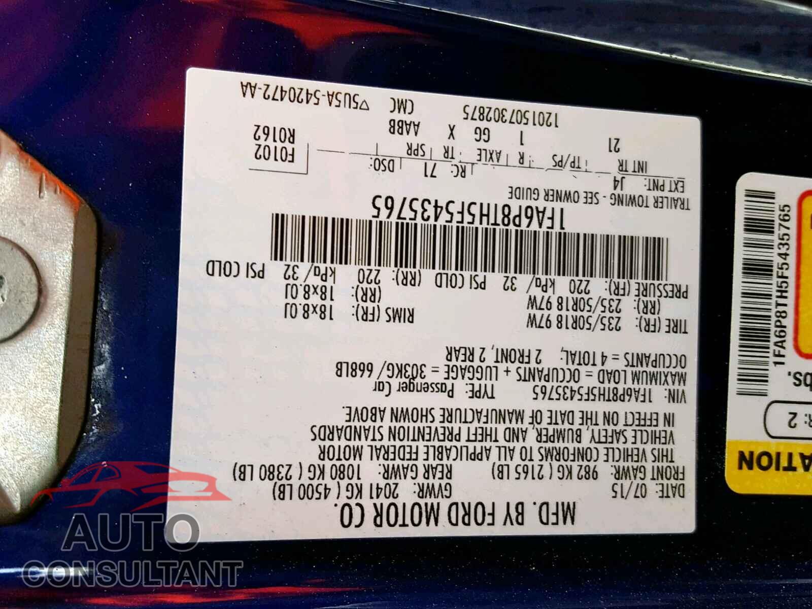 FORD MUSTANG 2015 - WP1AD2A27GLA72745