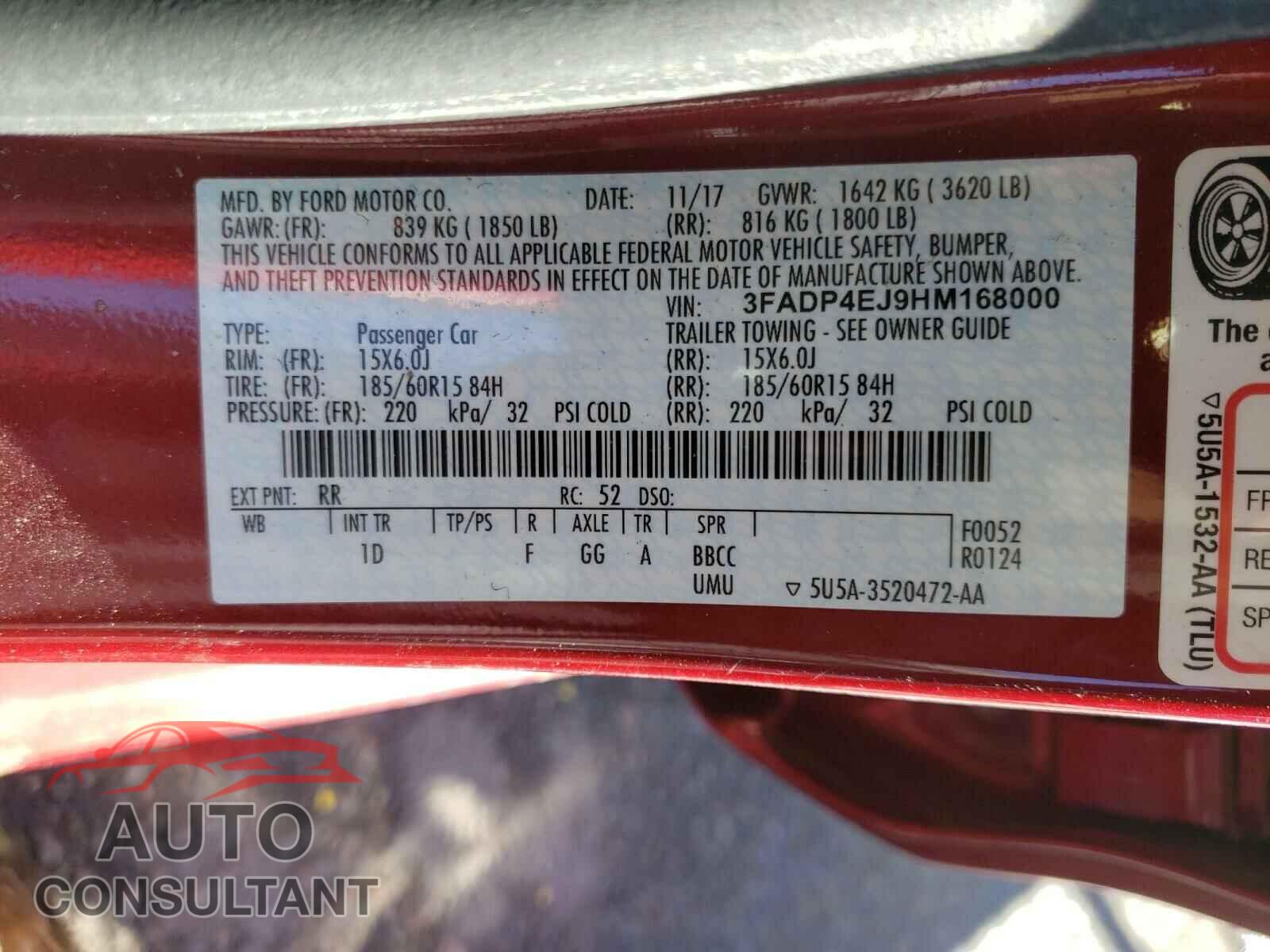 FORD FIESTA 2017 - 3FADP4EJ9HM168000