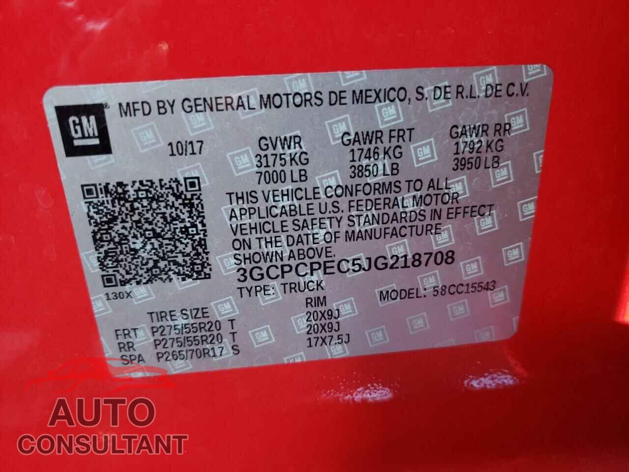 CHEVROLET SILVERADO 2018 - 3GCPCPEC5JG218708