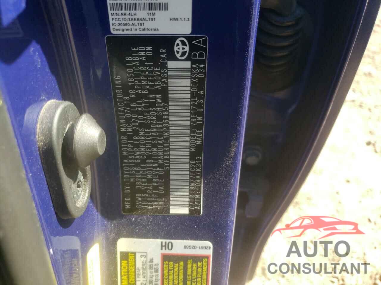 TOYOTA COROLLA 2019 - 5YFBURHE1KP868857