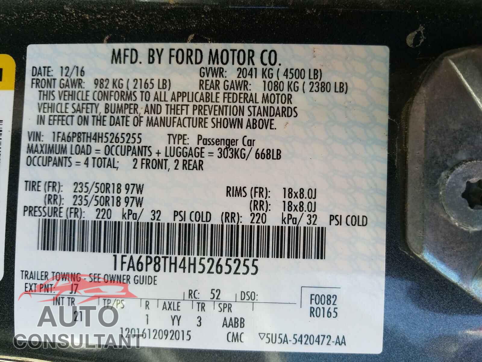 FORD MUSTANG 2017 - 1FA6P8TH4H5265255
