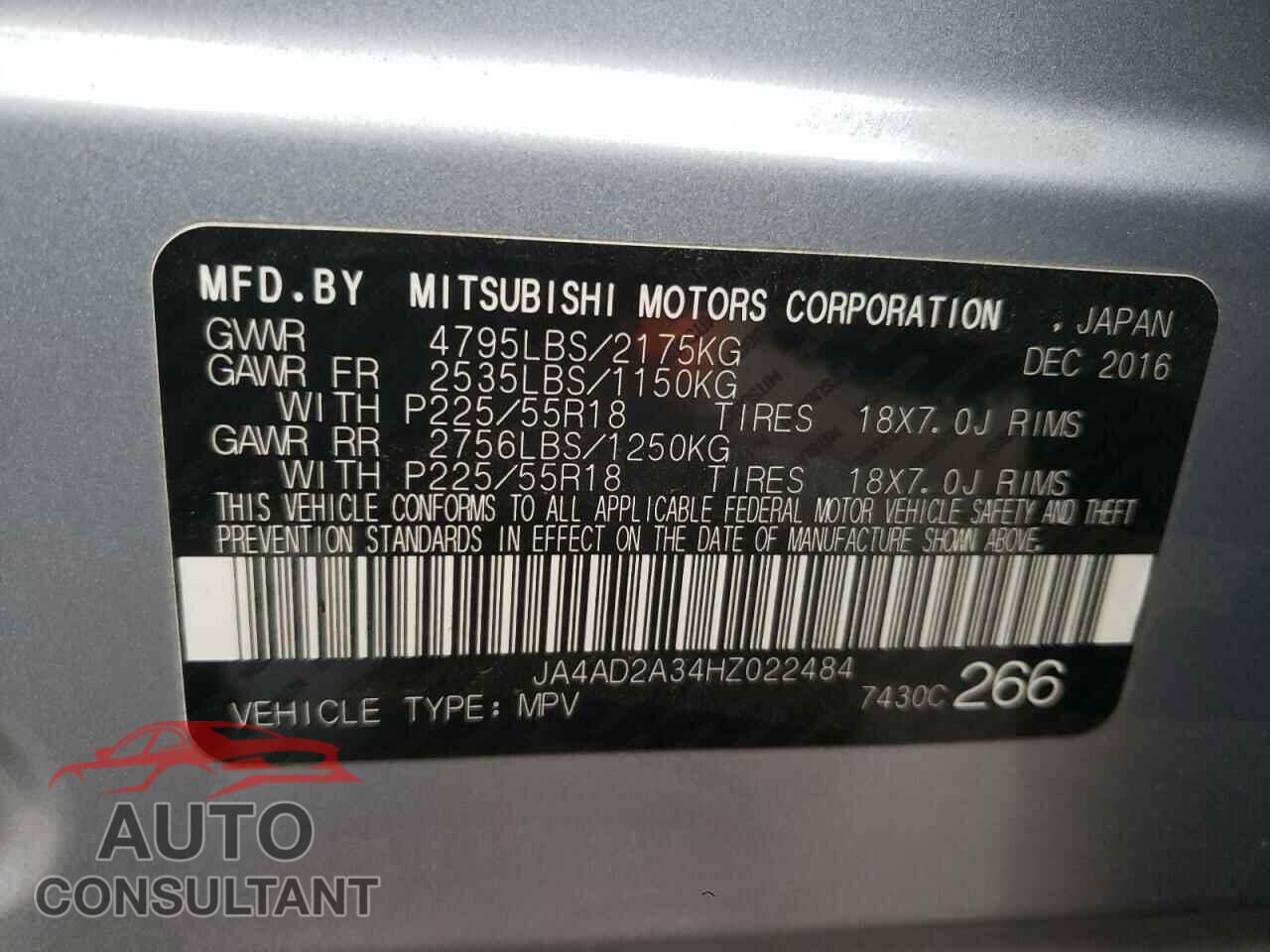 MITSUBISHI OUTLANDER 2017 - JA4AD2A34HZ022484