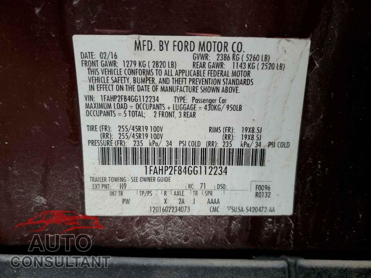 FORD TAURUS 2016 - 1FAHP2F84GG112234