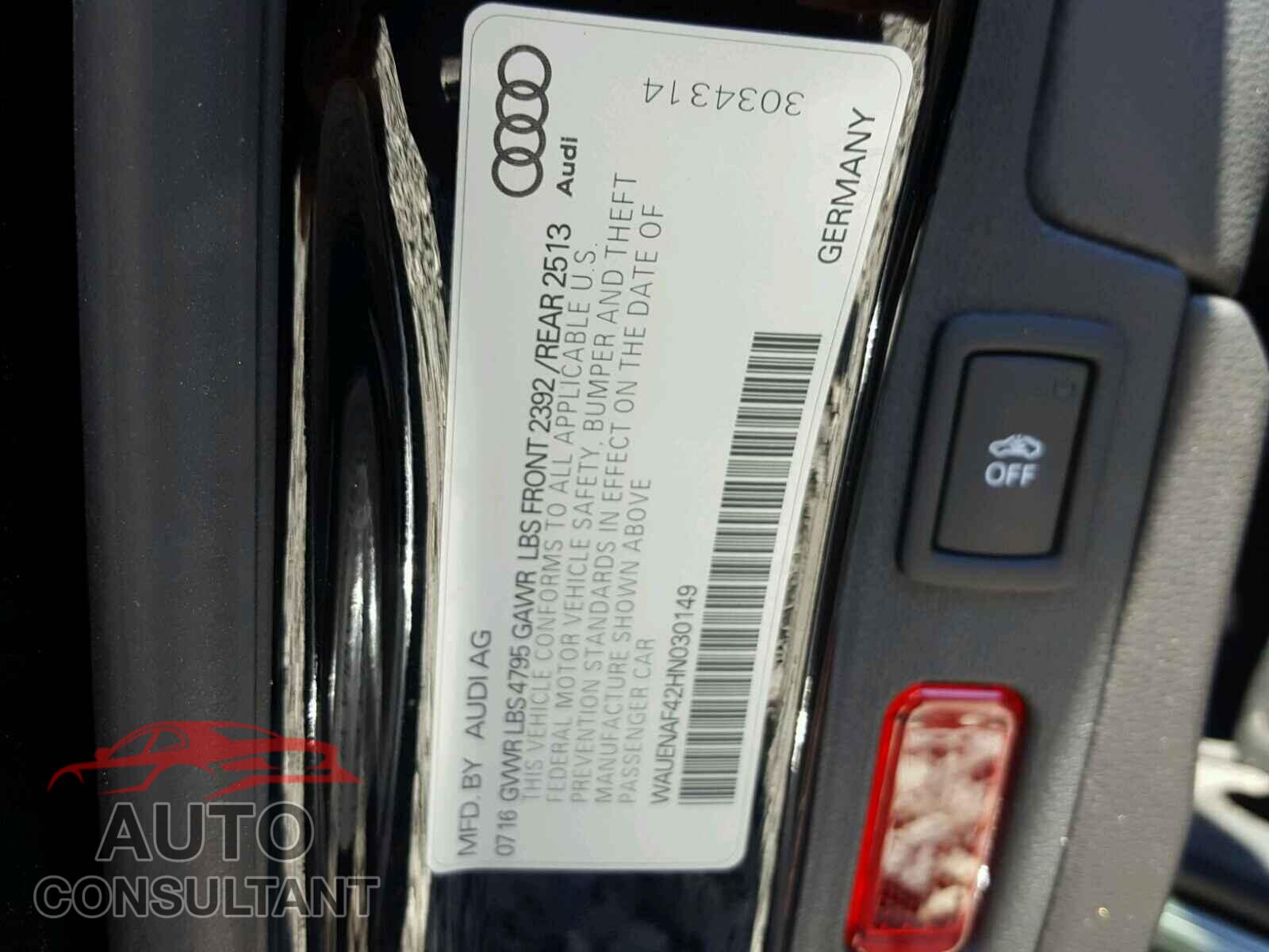 AUDI A4 2017 - WAUENAF42HN030149