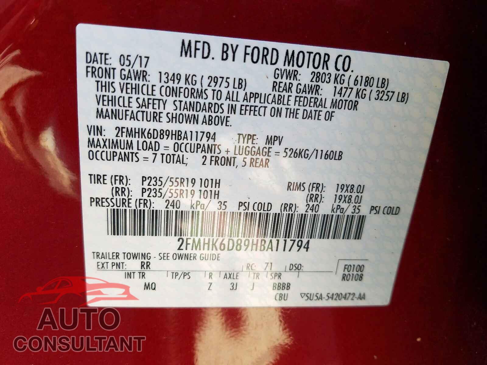 FORD FLEX 2017 - 2FMHK6D89HBA11794