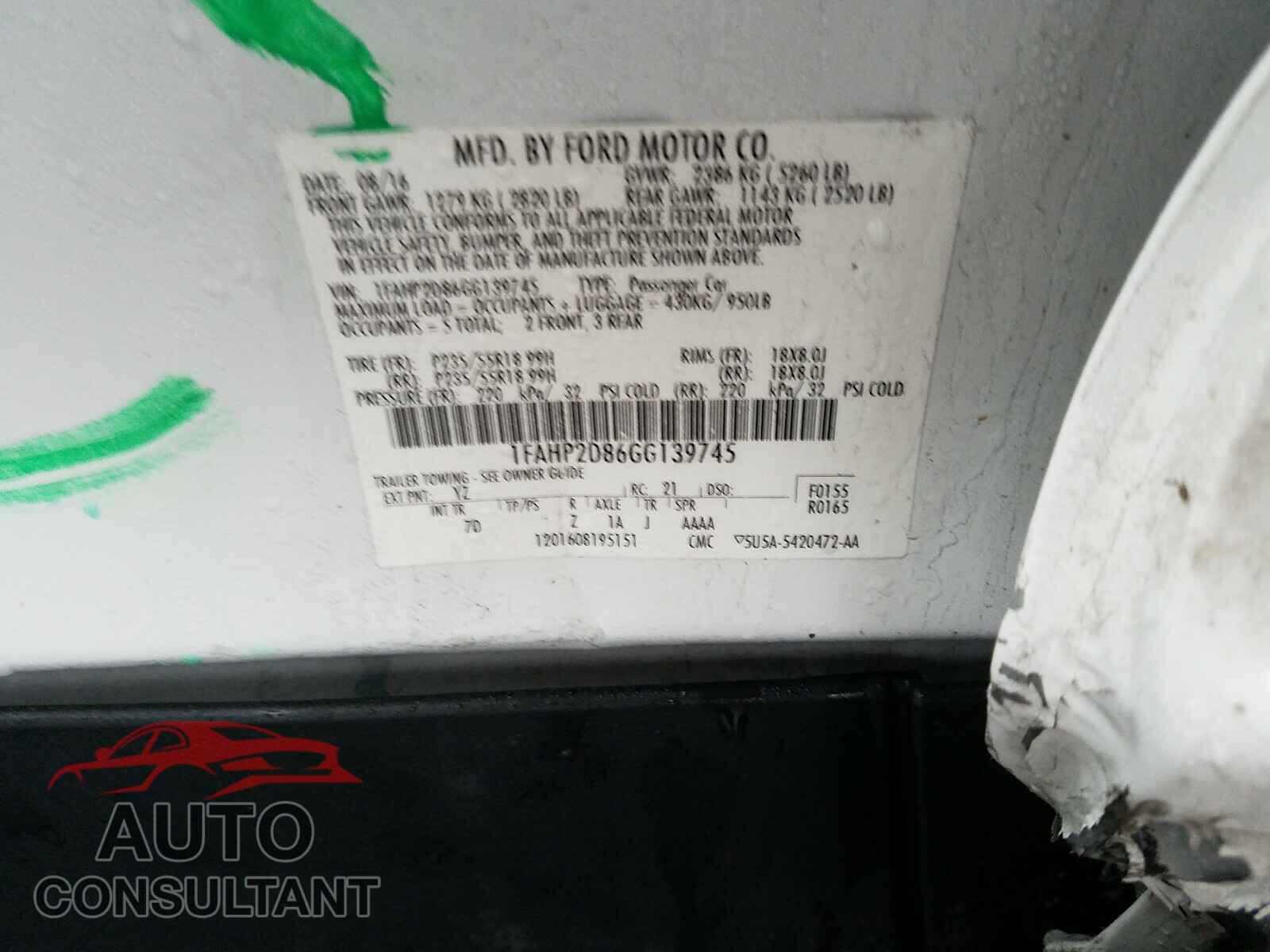 FORD TAURUS 2016 - 1FAHP2D86GG139745