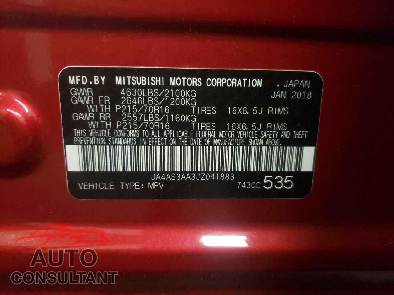 MITSUBISHI ECLIPSE 2018 - JA4AS3AA3JZ041883
