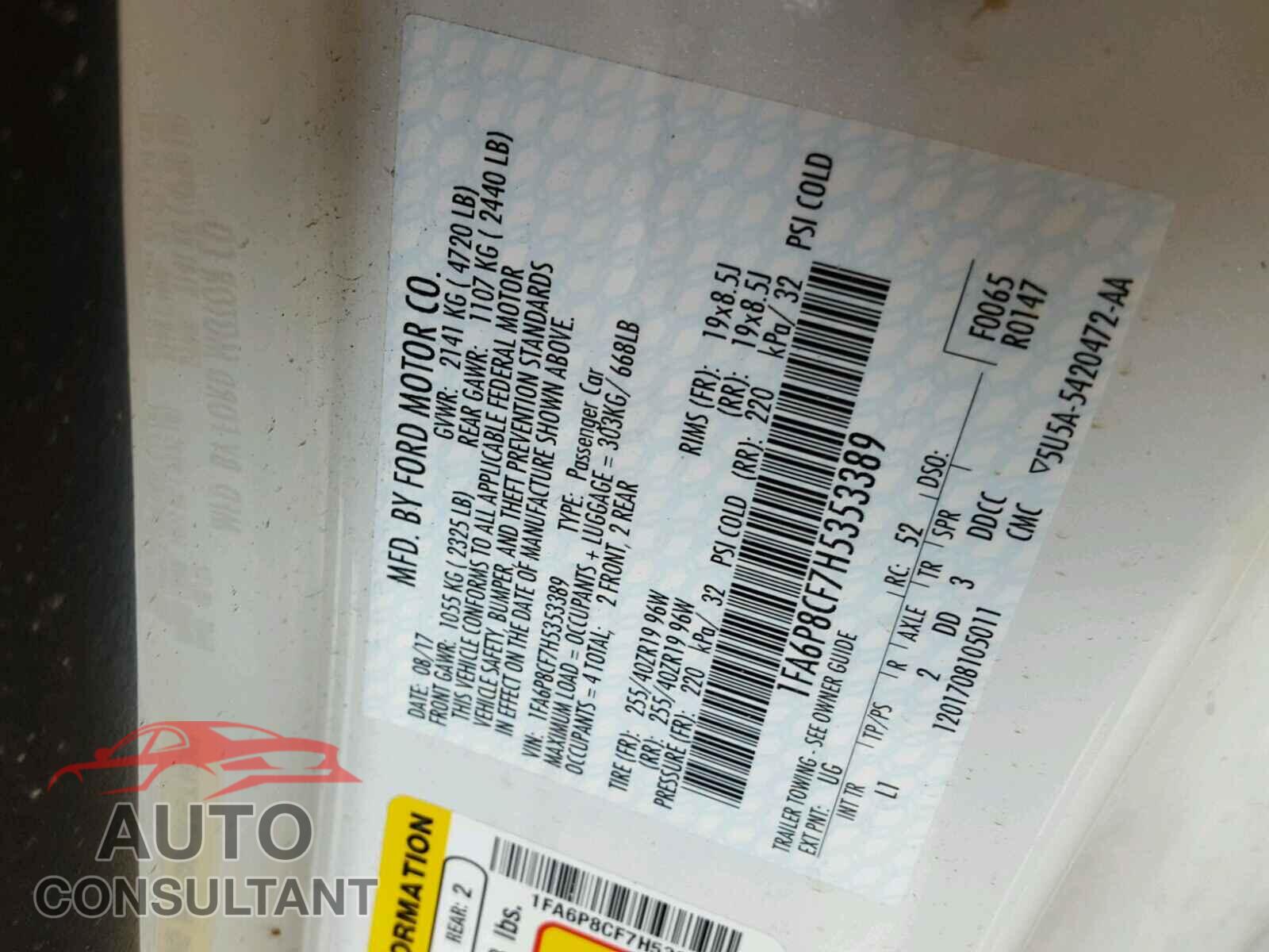 FORD MUSTANG 2017 - 1FA6P8CF7H5353389