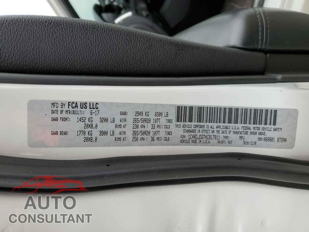 DODGE DURANGO 2017 - 1C4RDJDG7HC917911