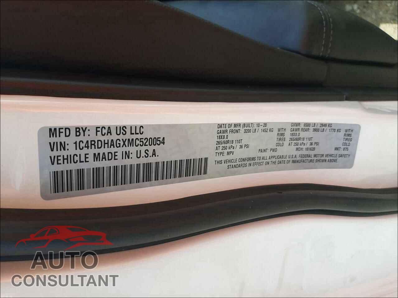 DODGE DURANGO 2021 - 1C4RDHAGXMC520054