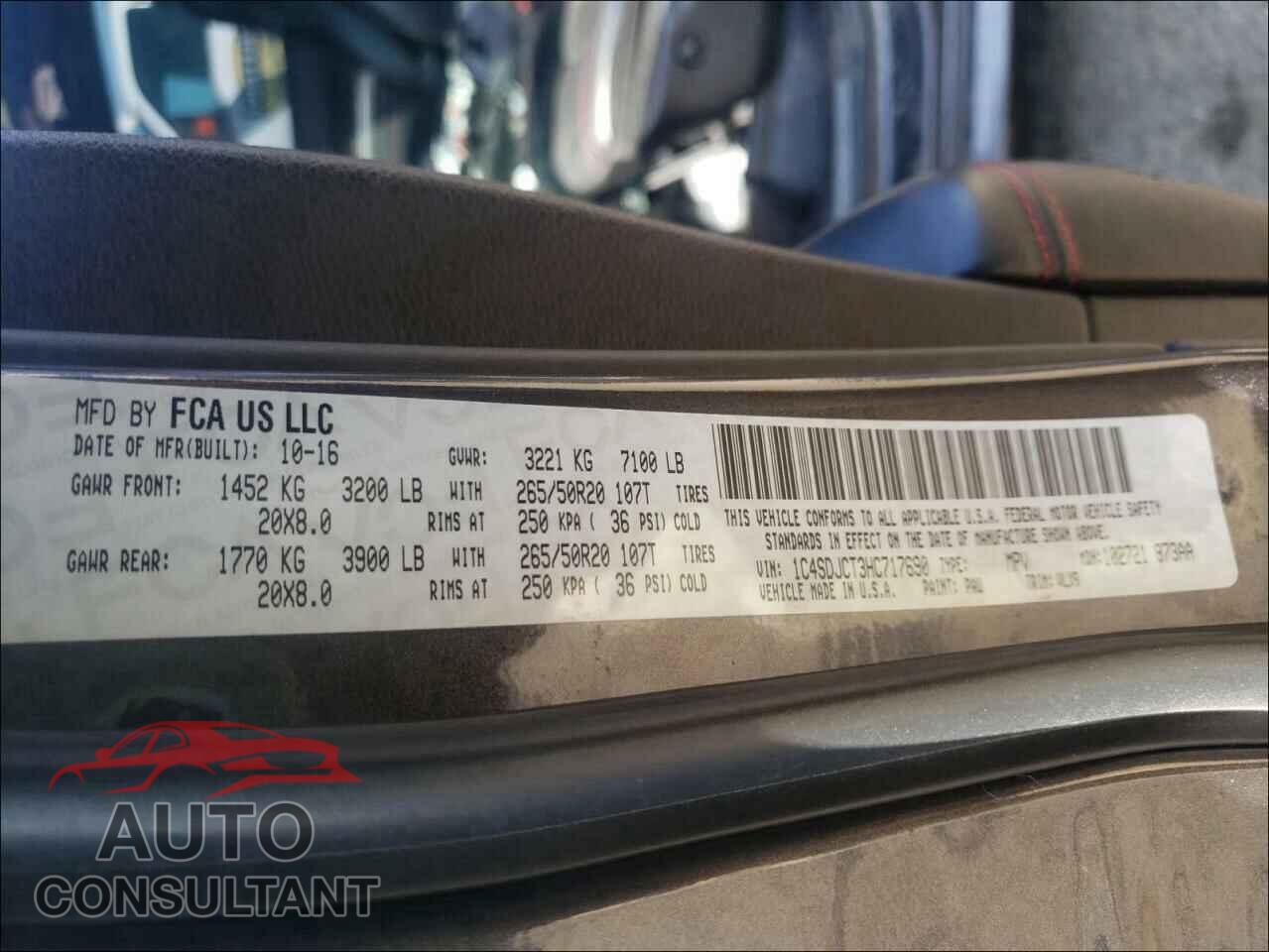 DODGE DURANGO 2017 - 1C4SDJCT3HC717690