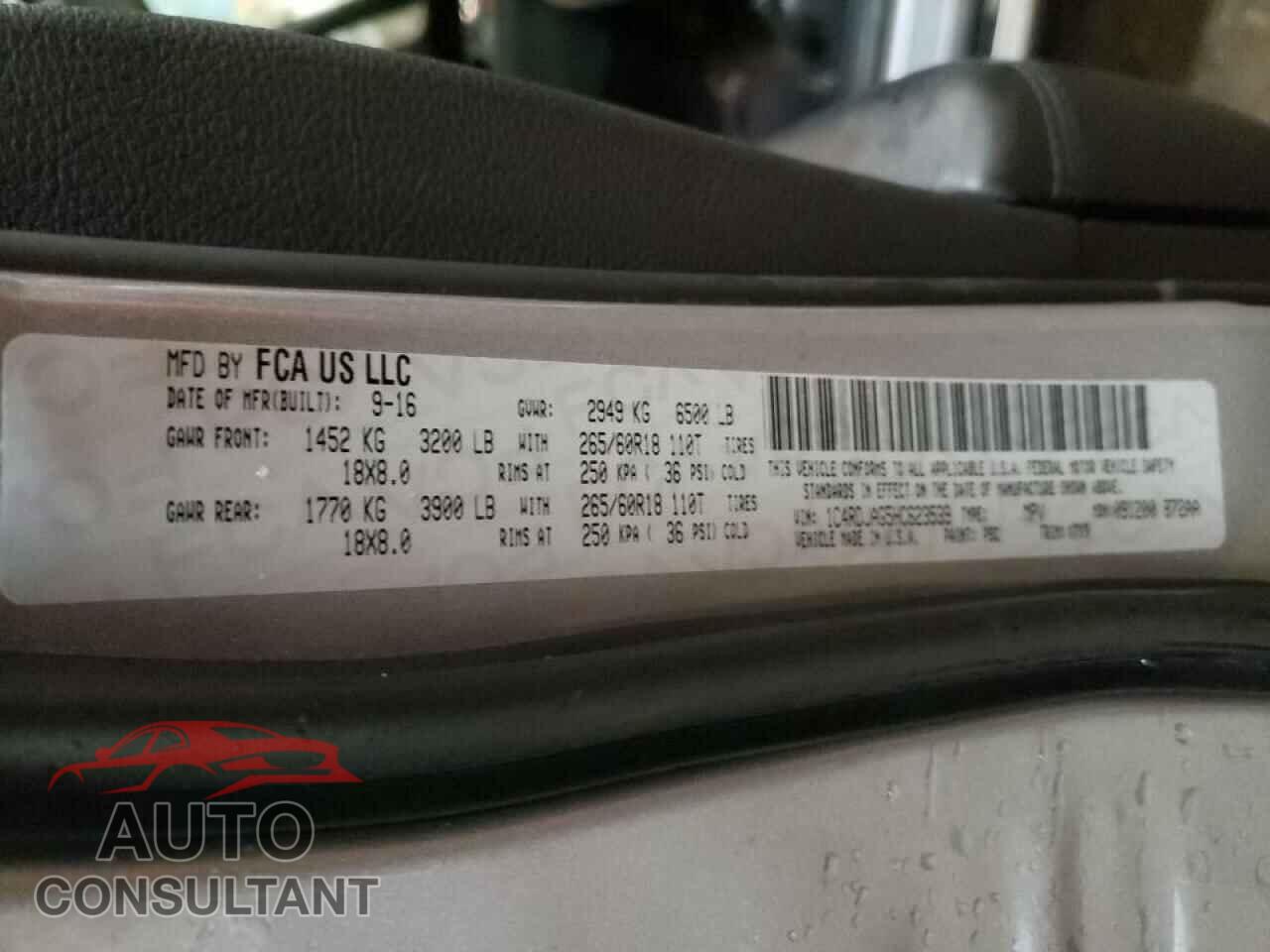 DODGE DURANGO 2017 - 1C4RDJAG5HC623539