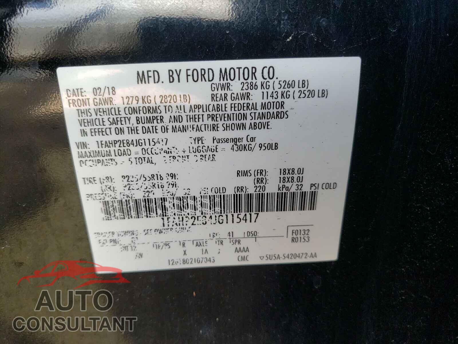 FORD TAURUS 2018 - 1FAHP2E84JG115417