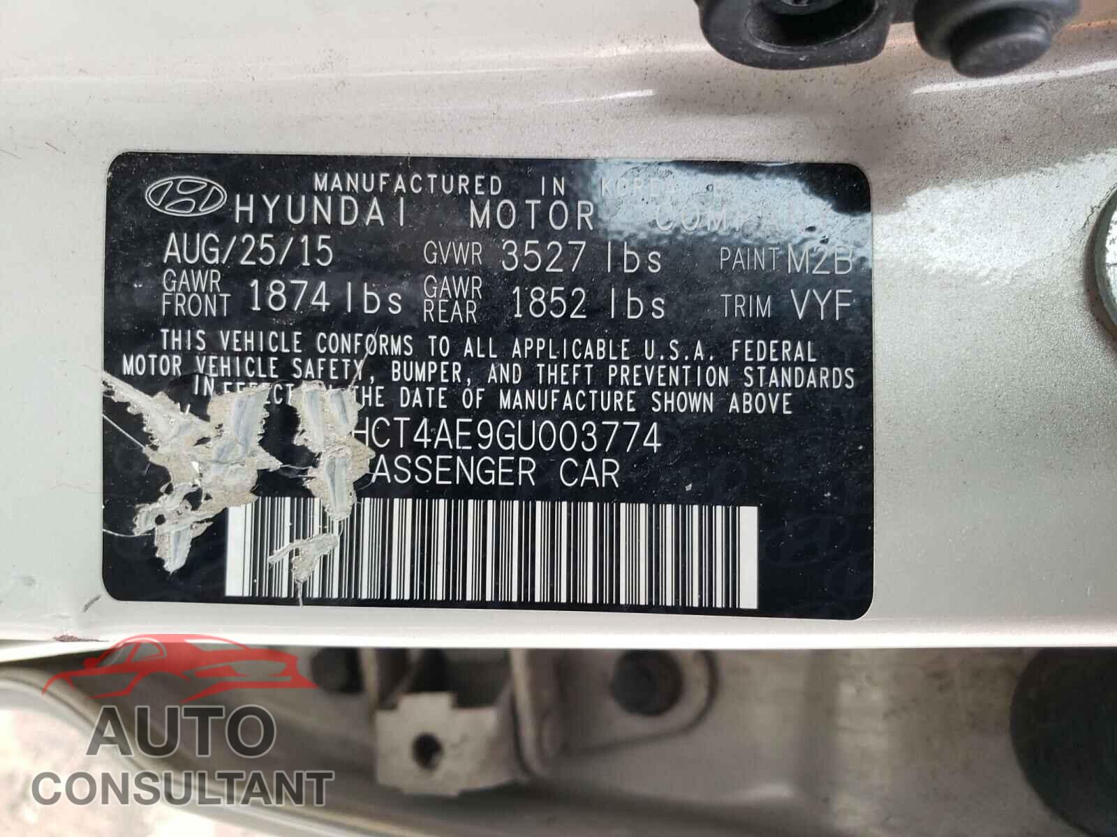 HYUNDAI ACCENT 2016 - KMHCT4AE9GU003774