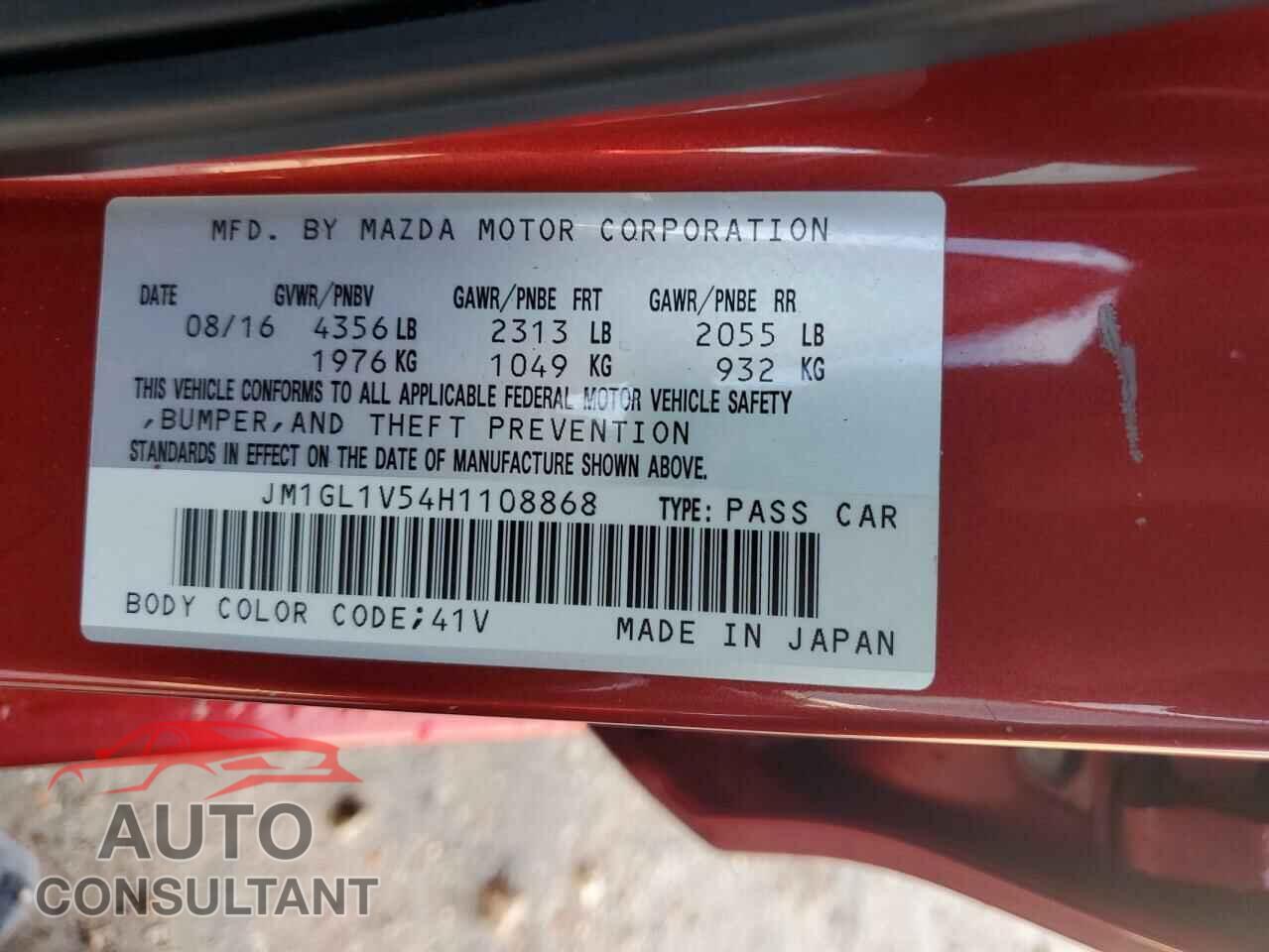 MAZDA 6 2017 - JM1GL1V54H1108868
