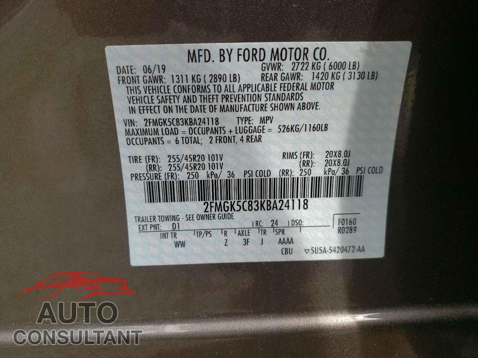 FORD FLEX 2019 - 2FMGK5C83KBA24118