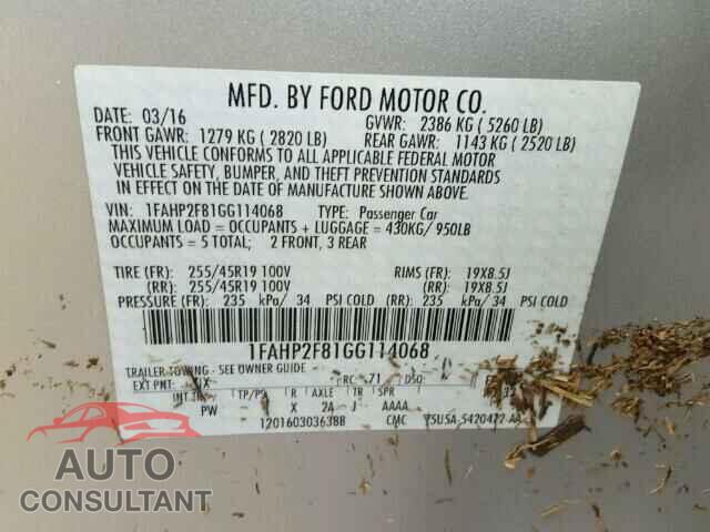FORD TAURUS 2016 - 1FAHP2F81GG114068