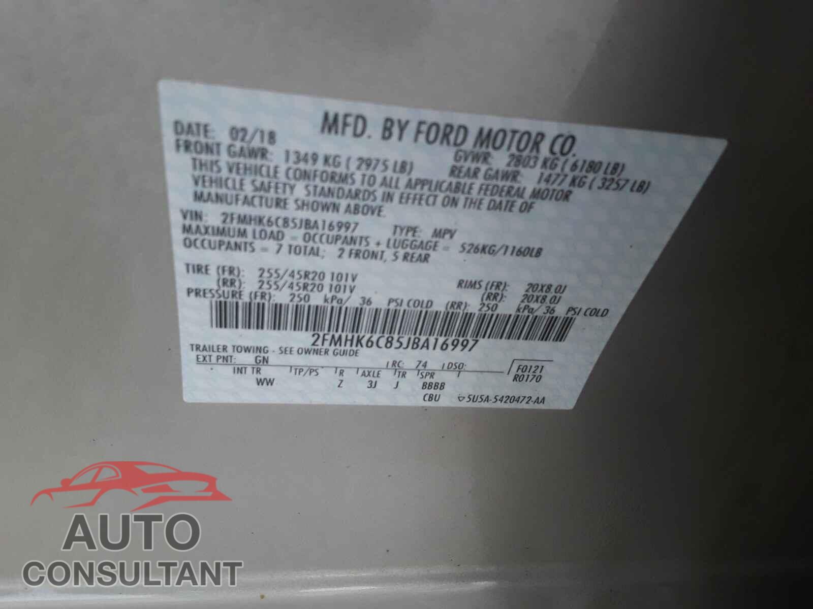 FORD FLEX 2018 - 2FMHK6C85JBA16997