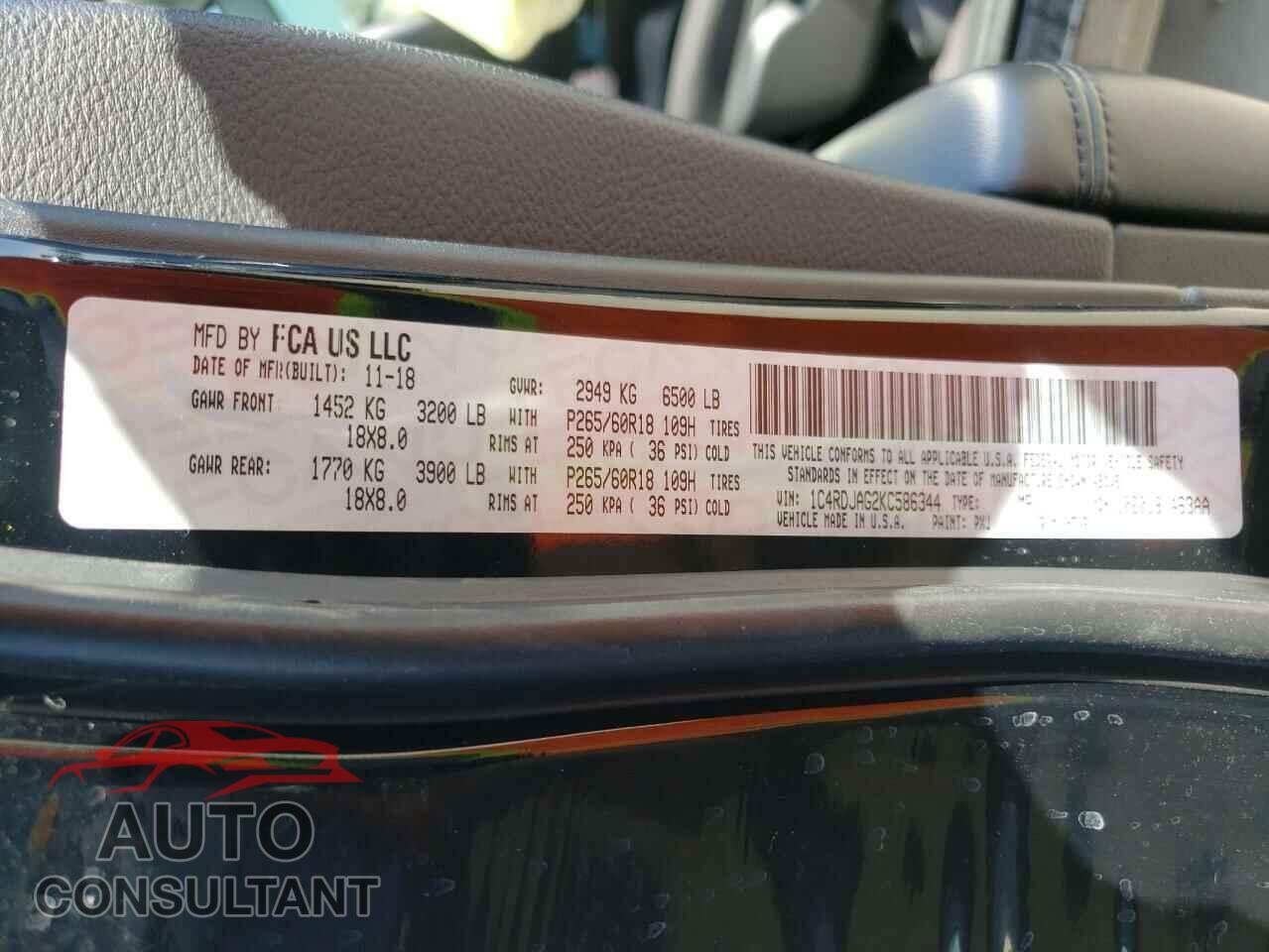 DODGE DURANGO 2019 - 1C4RDJAG2KC586344