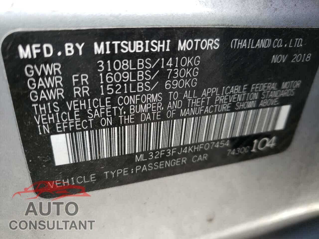 MITSUBISHI MIRAGE 2019 - ML32F3FJ4KHF07454