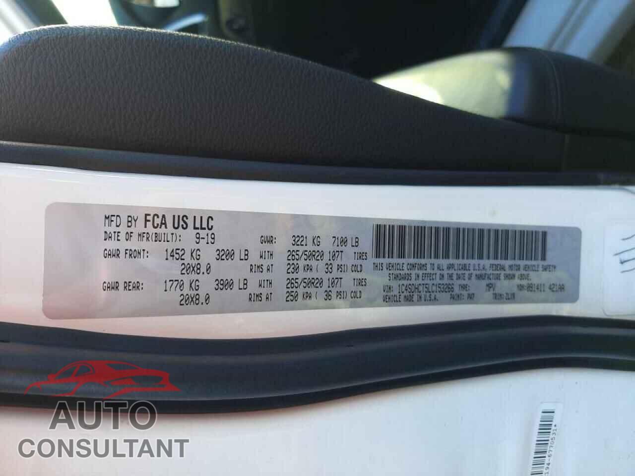 DODGE DURANGO 2020 - 1C4SDHCT5LC153266
