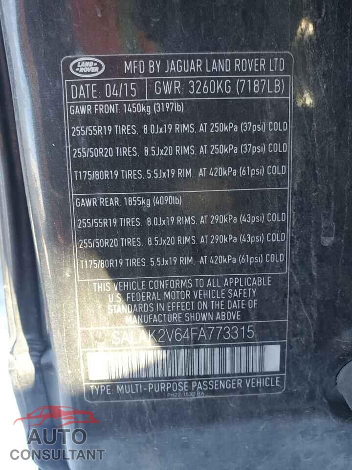 LAND ROVER LR4 2015 - SALAK2V64FA773315