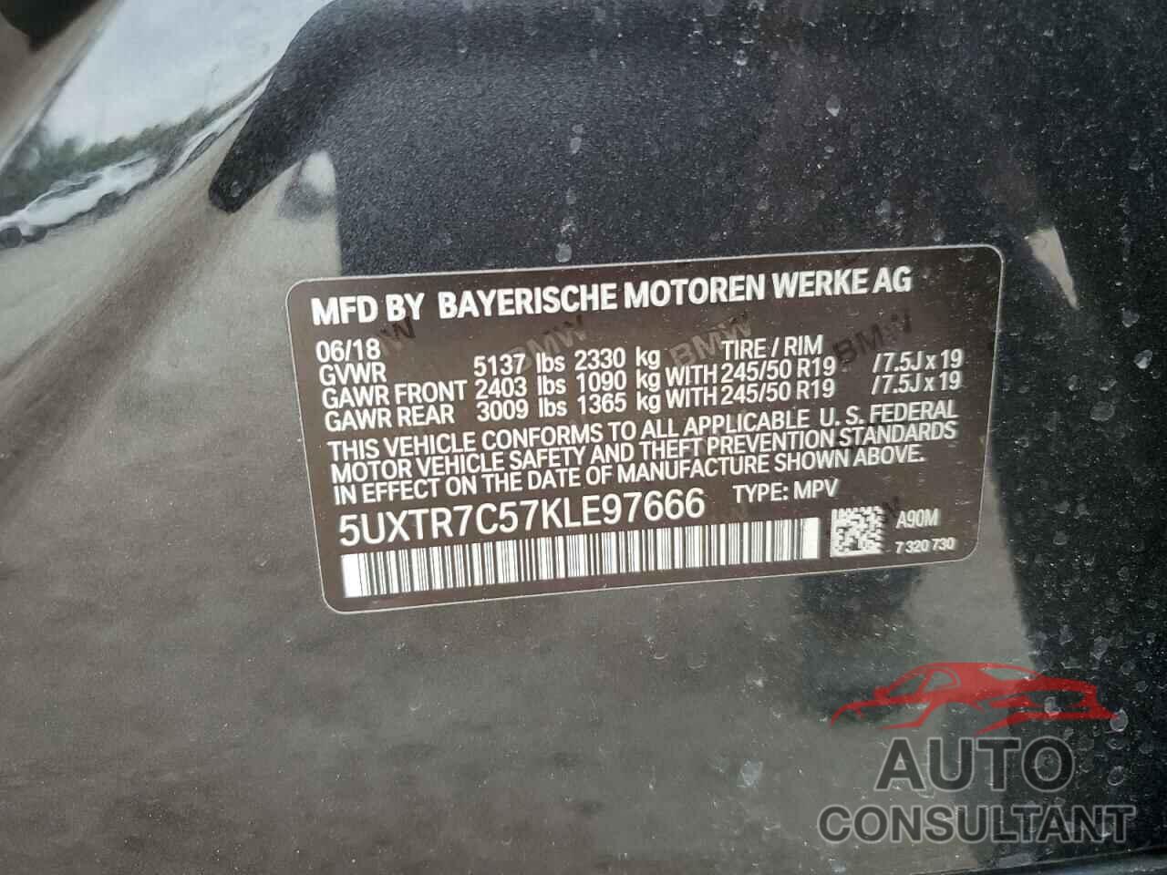 BMW X3 2019 - 5UXTR7C57KLE97666