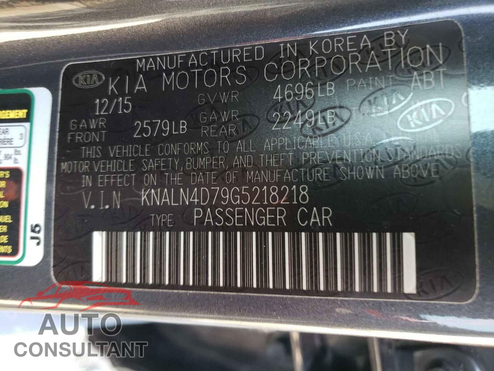 KIA CADENZA 2016 - KNALN4D79G5218218