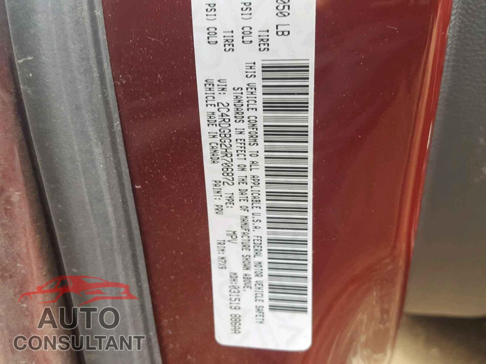 DODGE CARAVAN 2017 - 2C4RDGBG2HR706872