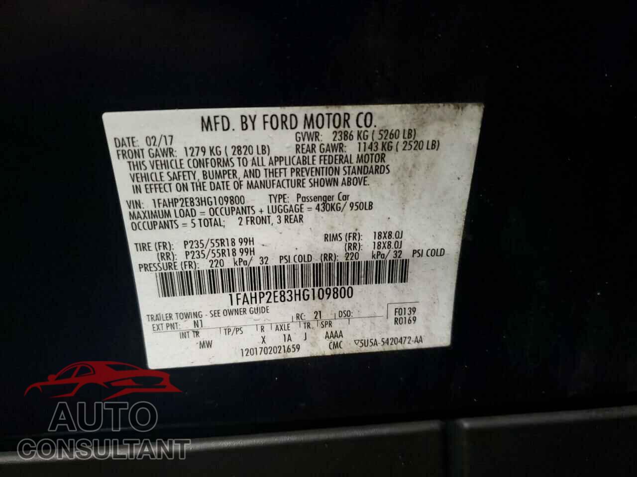 FORD TAURUS 2017 - 1FAHP2E83HG109800