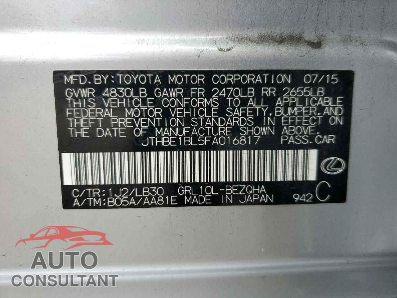 LEXUS GS350 2015 - JTHBE1BL5FA016817