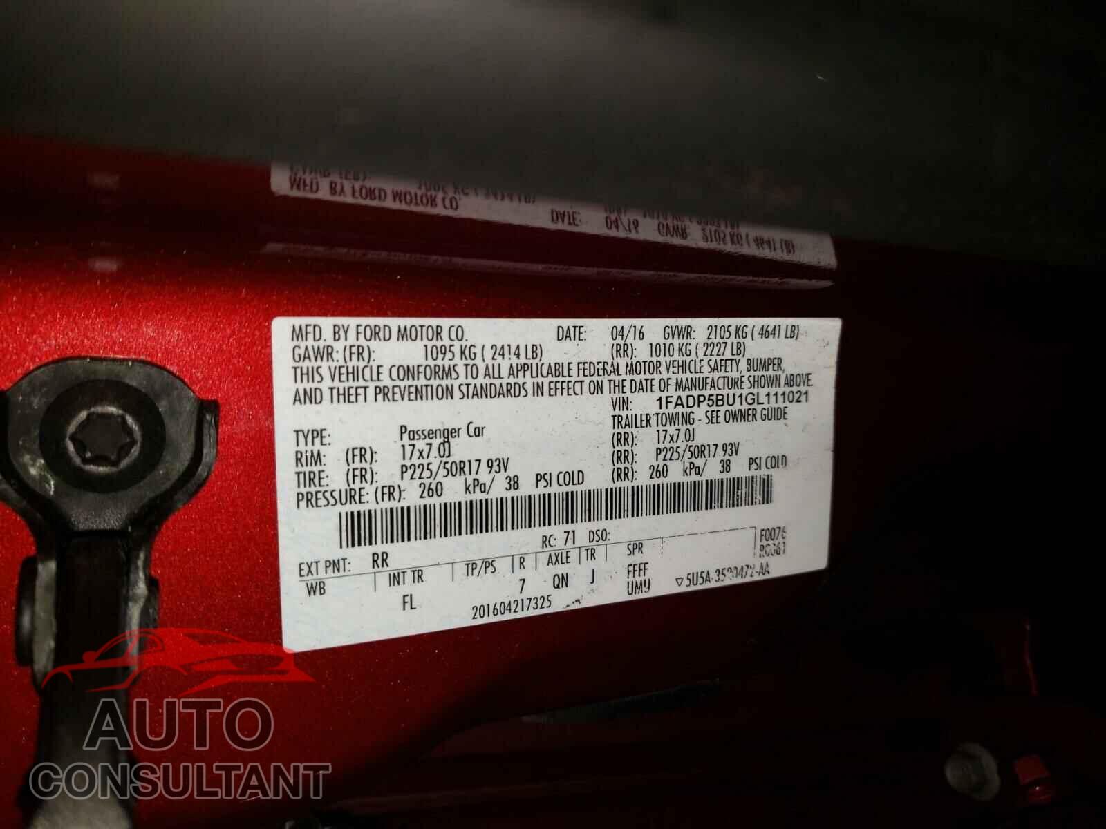 FORD CMAX 2016 - 1FADP5BU1GL111021