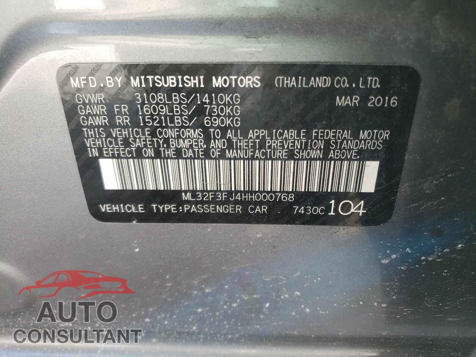 MITSUBISHI MIRAGE 2017 - ML32F3FJ4HH000768
