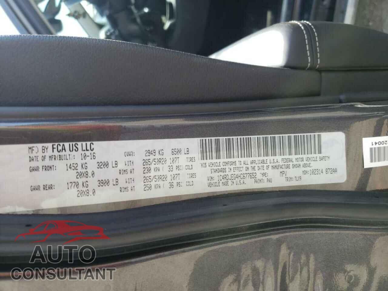DODGE DURANGO 2017 - 1C4RDJEG4HC677652