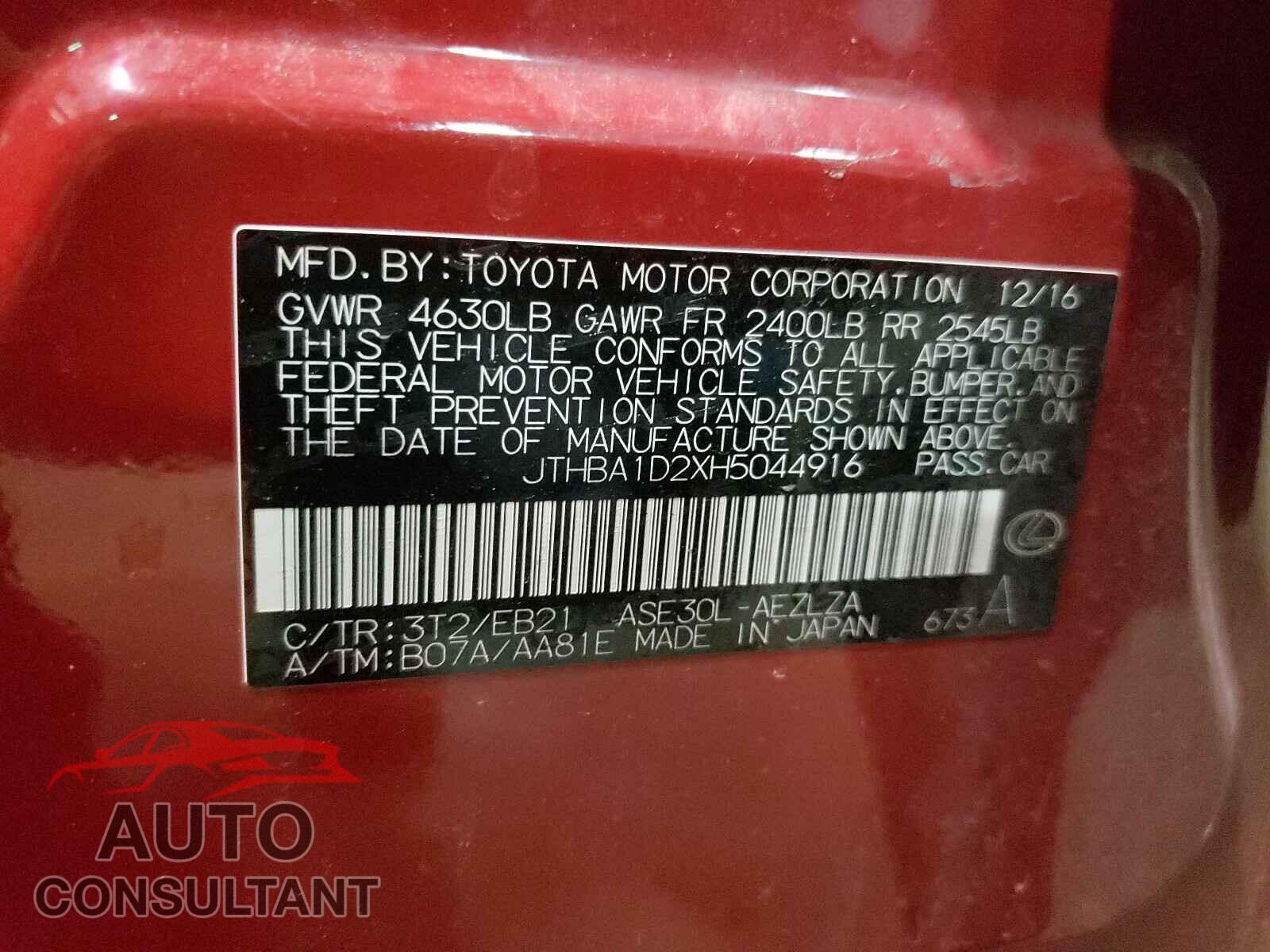 LEXUS IS 2017 - JTHBA1D2XH5044916