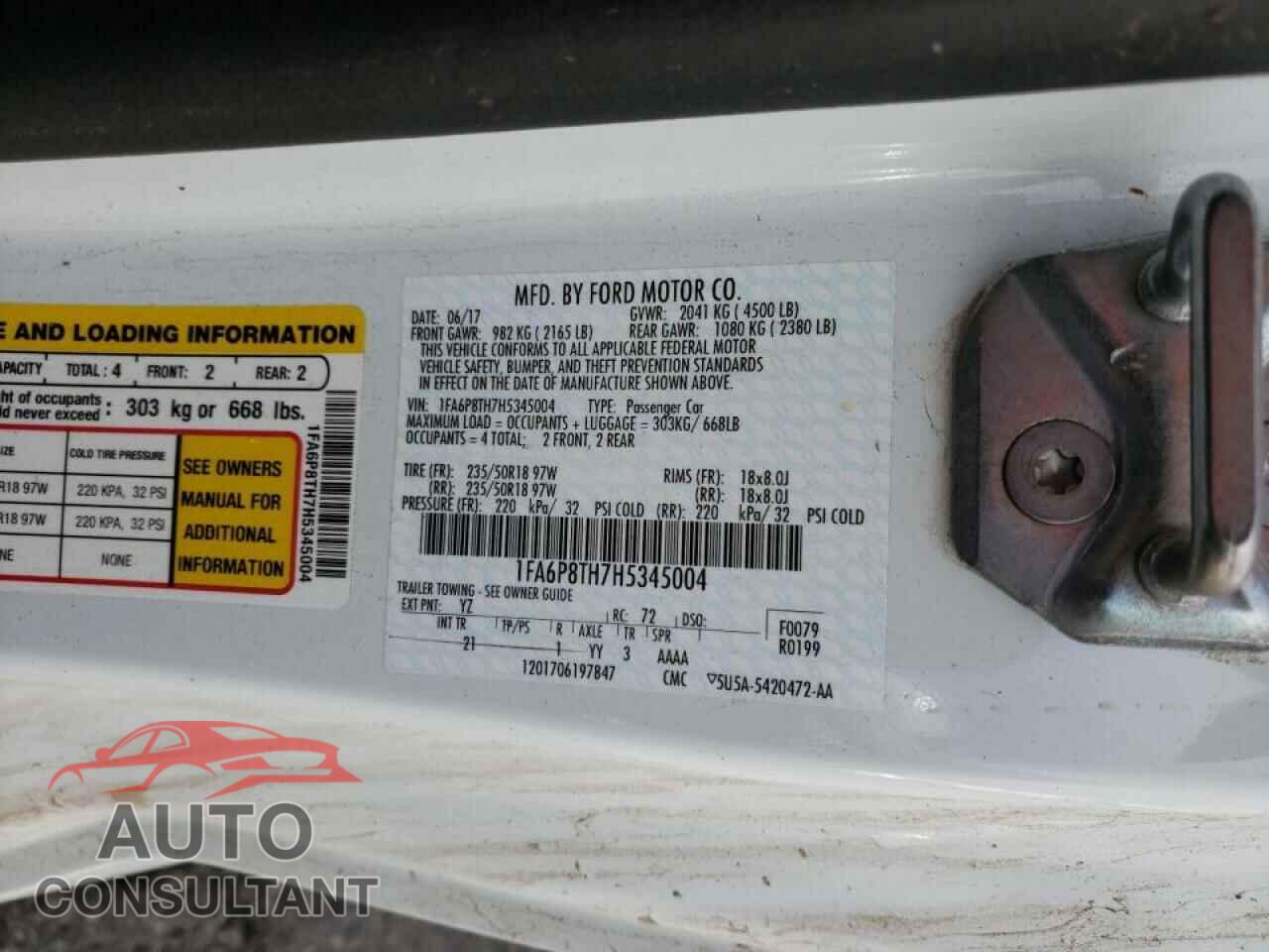 FORD MUSTANG 2017 - 1FA6P8TH7H5345004