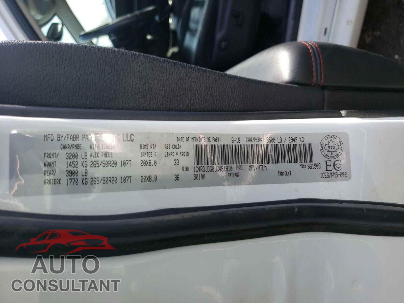 DODGE DURANGO 2018 - 1C4RDJDG0JC451910