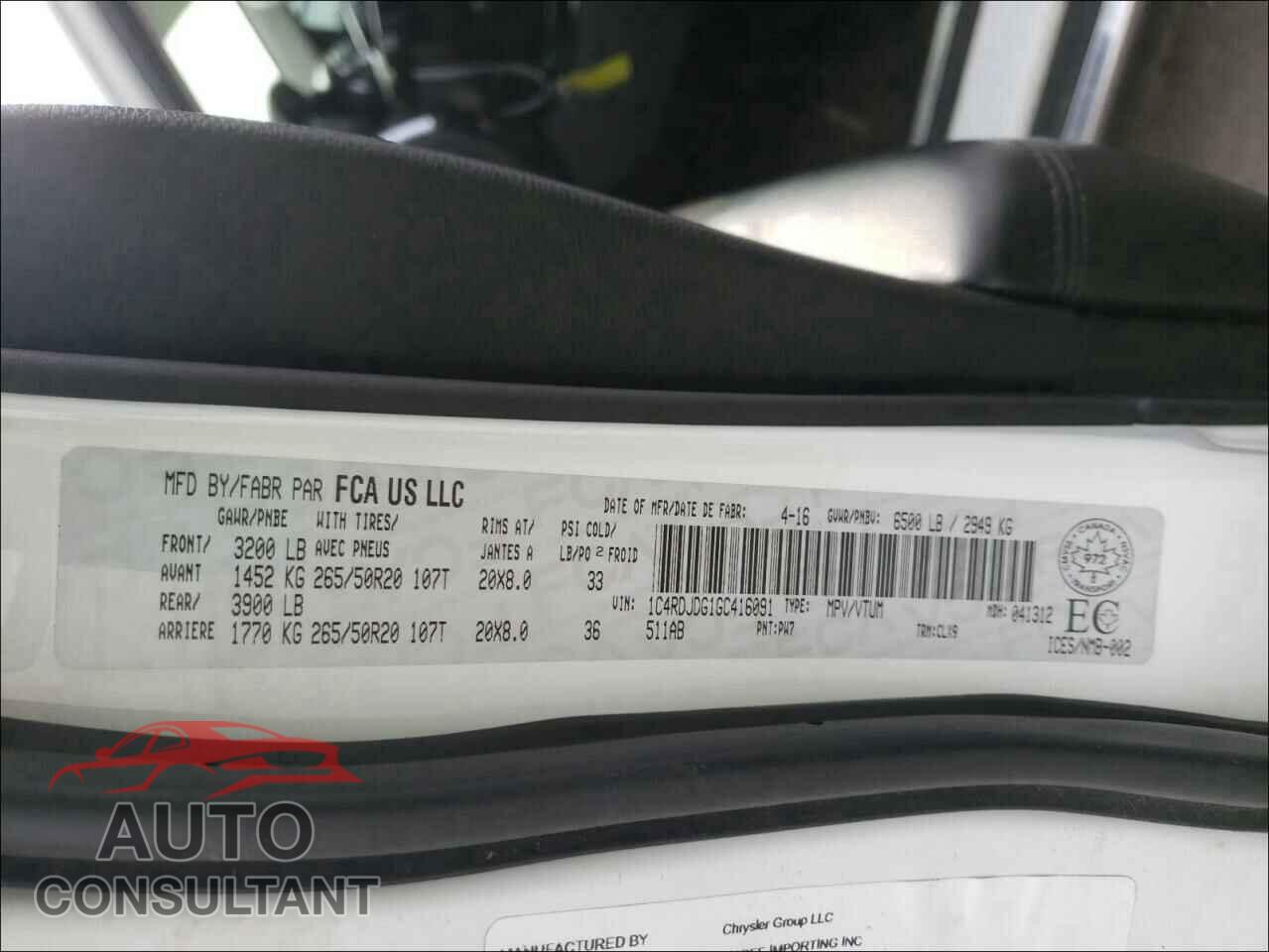 DODGE DURANGO 2016 - 1C4RDJDG1GC416091