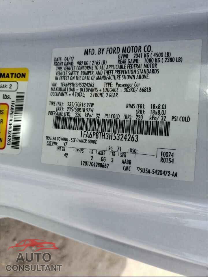 FORD MUSTANG 2017 - 1FA6P8TH3H5324263