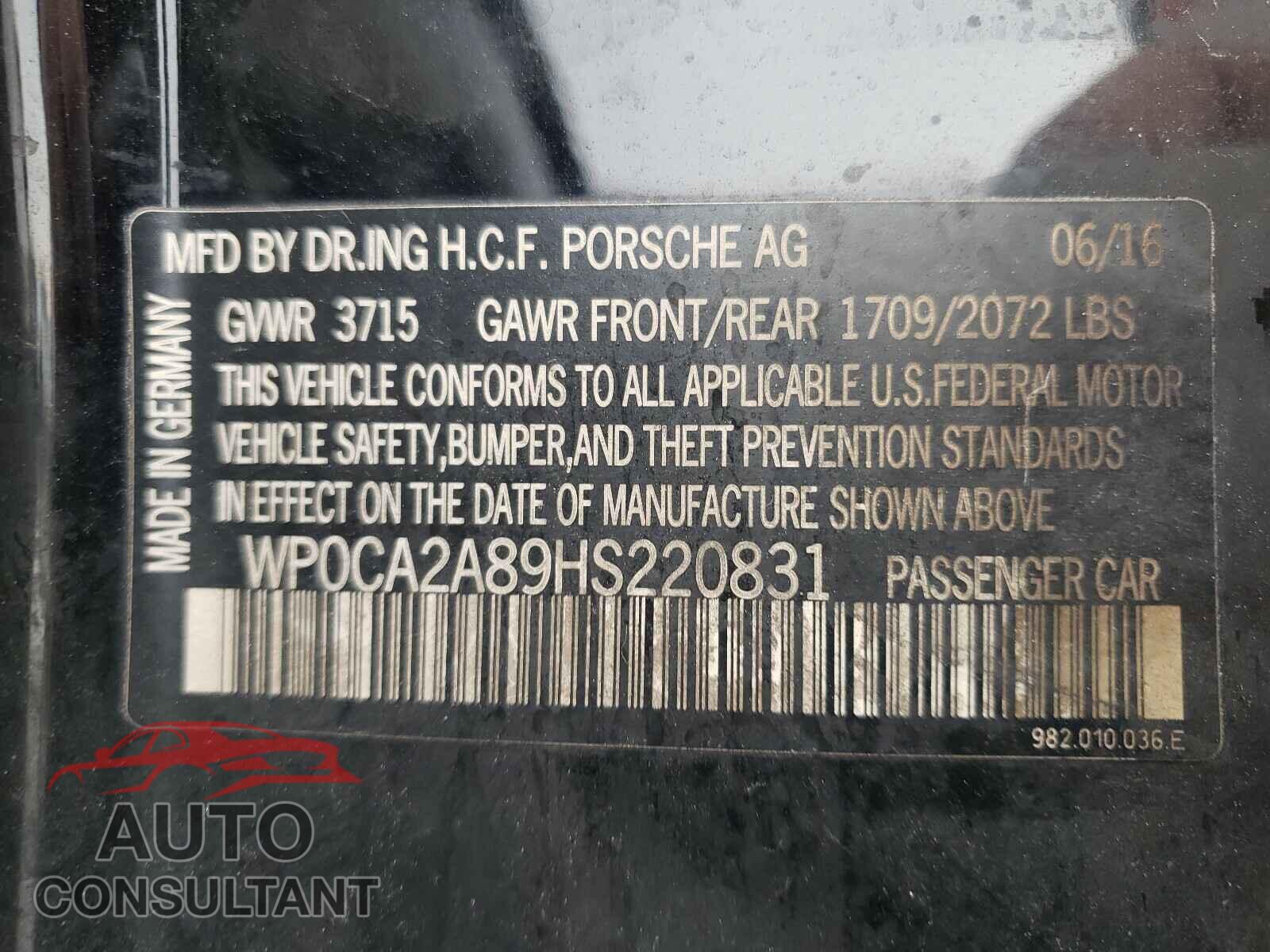 PORSCHE BOXSTER 2017 - WP0CA2A89HS220831