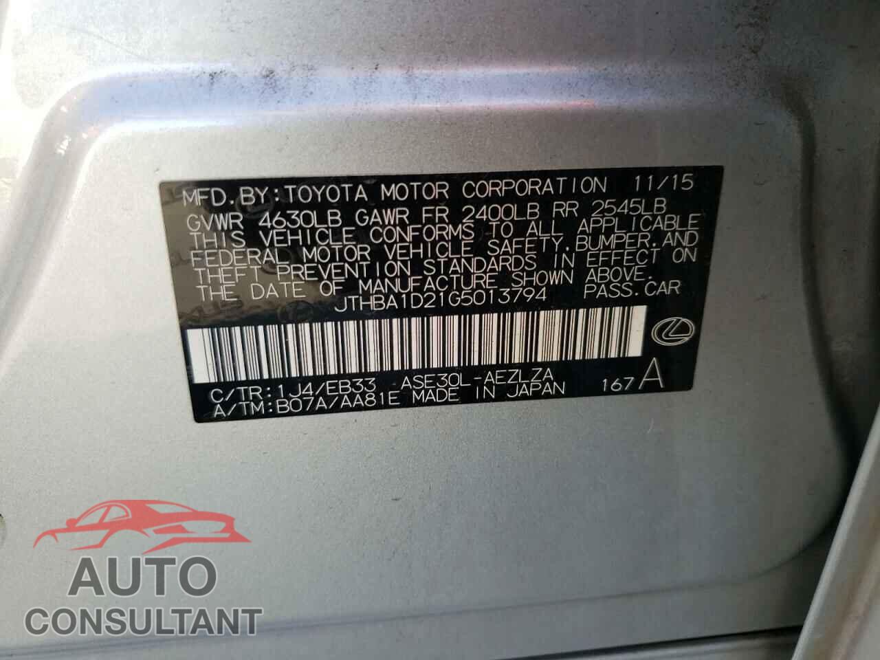 LEXUS IS 2016 - JTHBA1D21G5013794