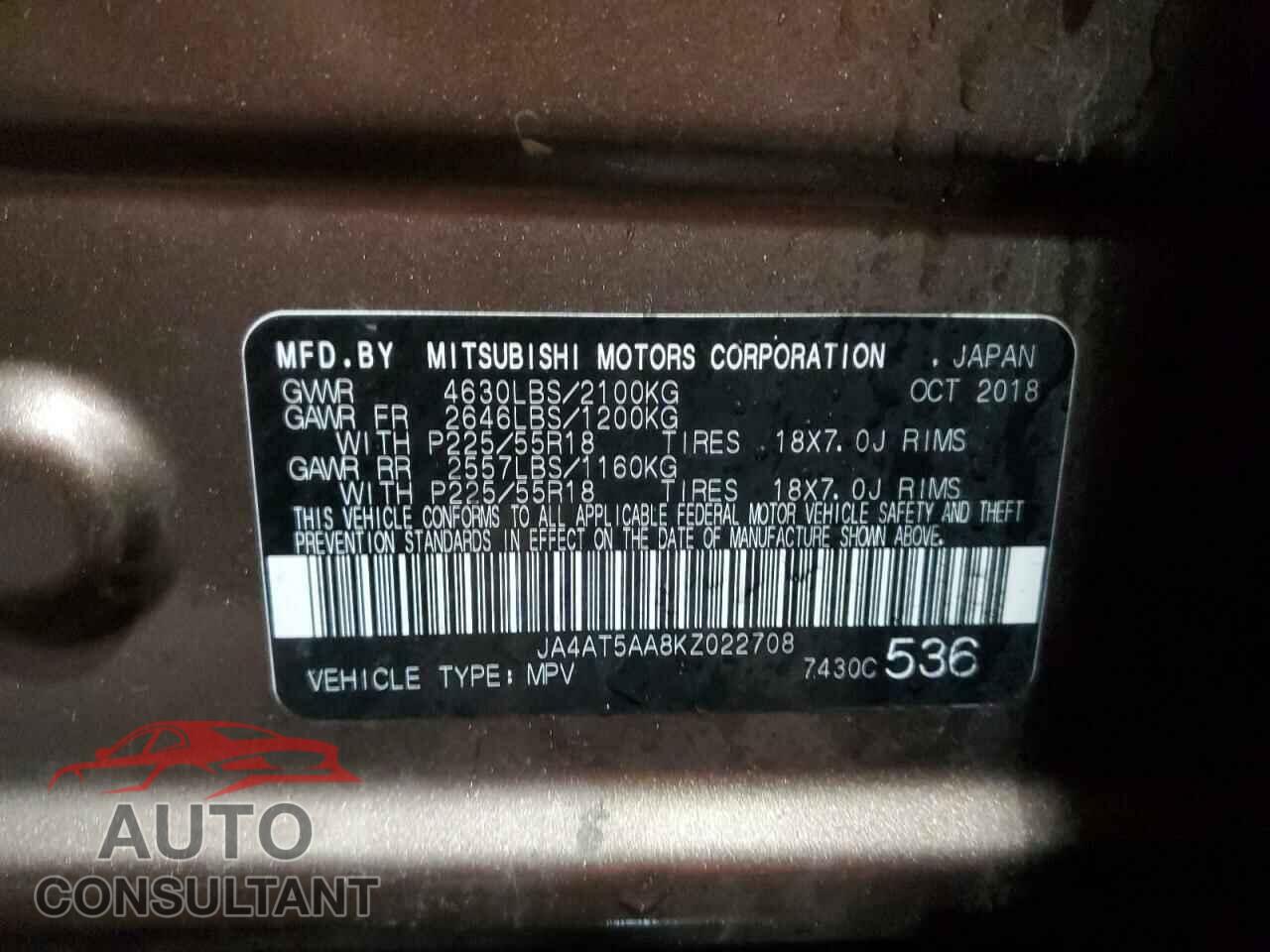 MITSUBISHI ECLIPSE 2019 - JA4AT5AA8KZ022708