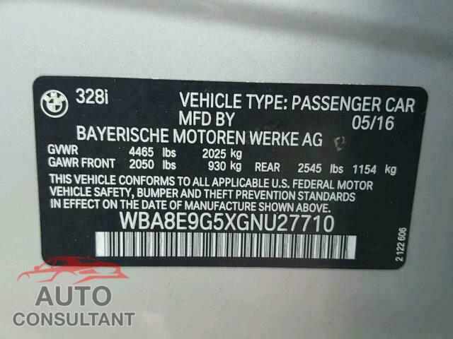 BMW 3 SERIES 2016 - WBA8E9G5XGNU27710