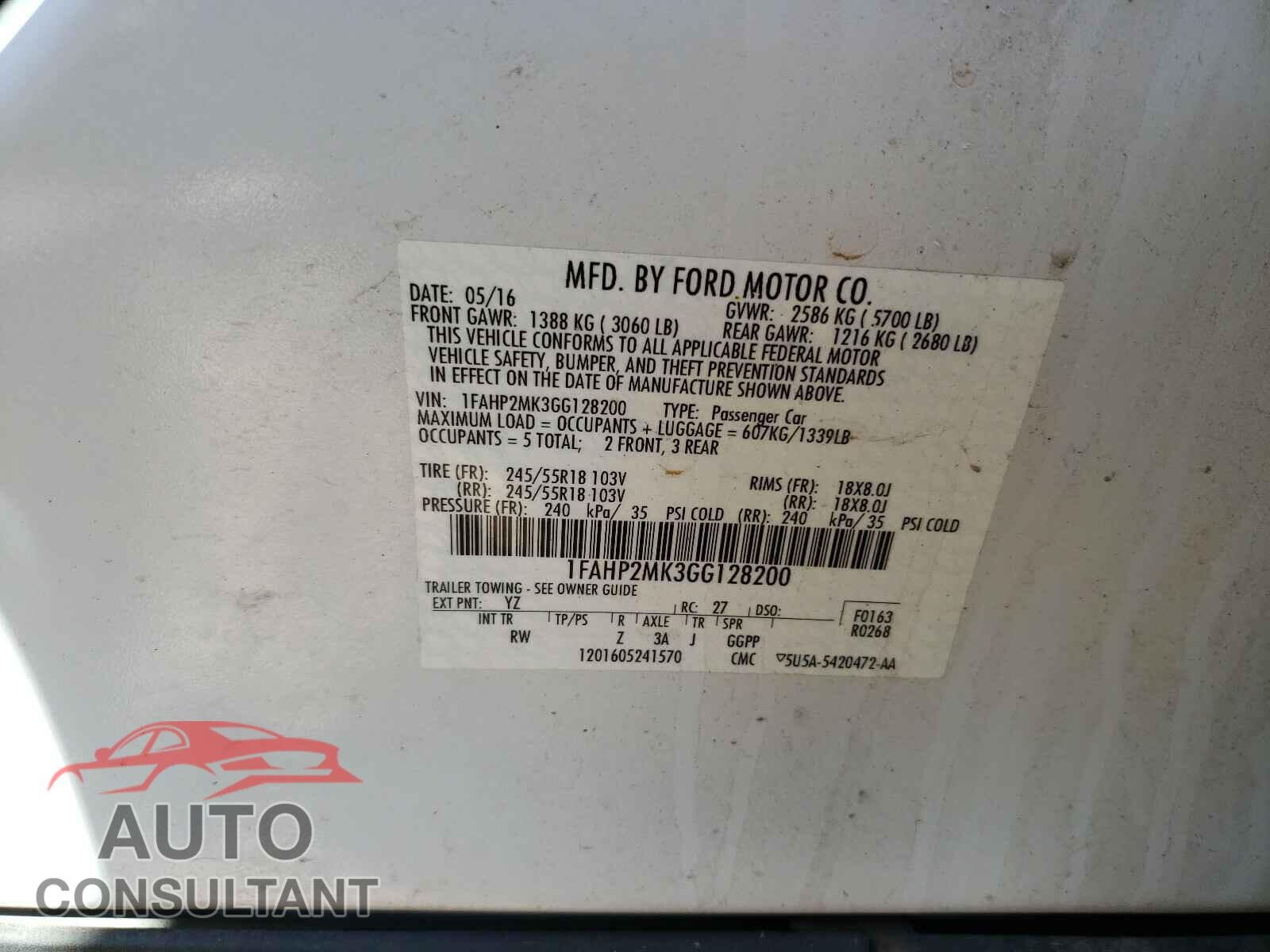 FORD TAURUS 2016 - 1FAHP2MK3GG128200