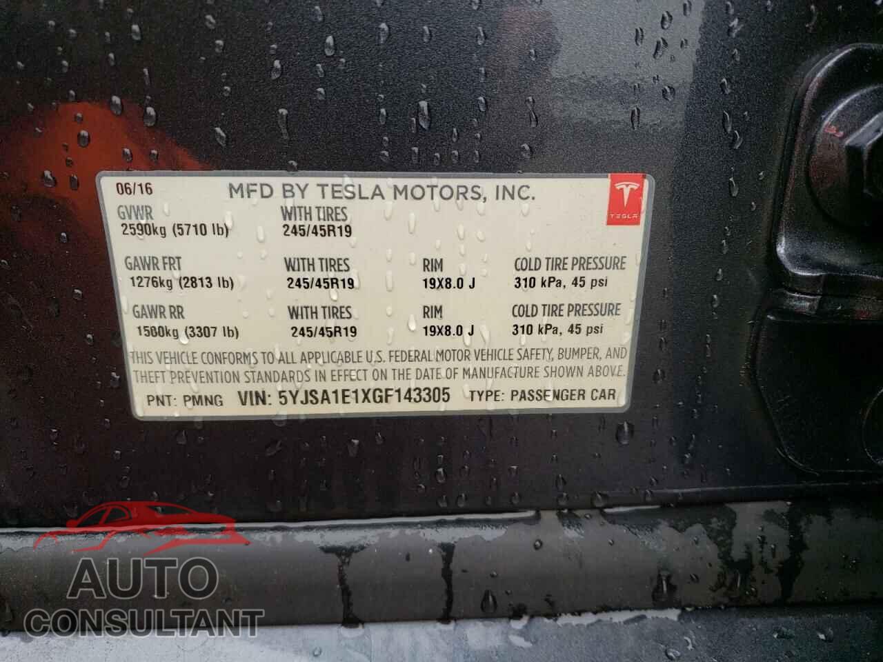 TESLA MODEL S 2016 - 5YJSA1E1XGF143305