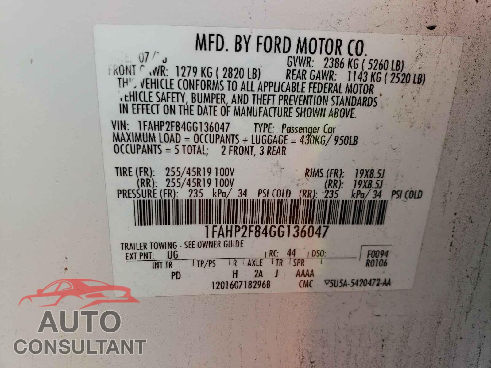 FORD TAURUS 2016 - 1FAHP2F84GG136047